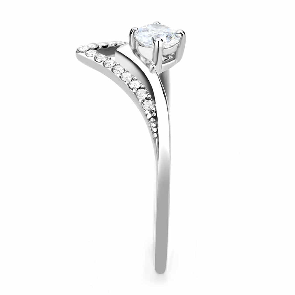 Stainless Steel CZ Round Pave V Chevron Solitaire Ring view 8
