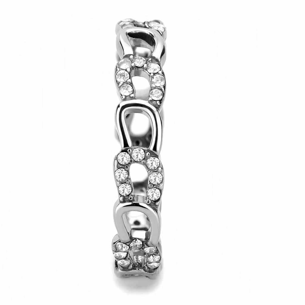 Stainless Steel CZ Pave Chain Link Band Ring view 8