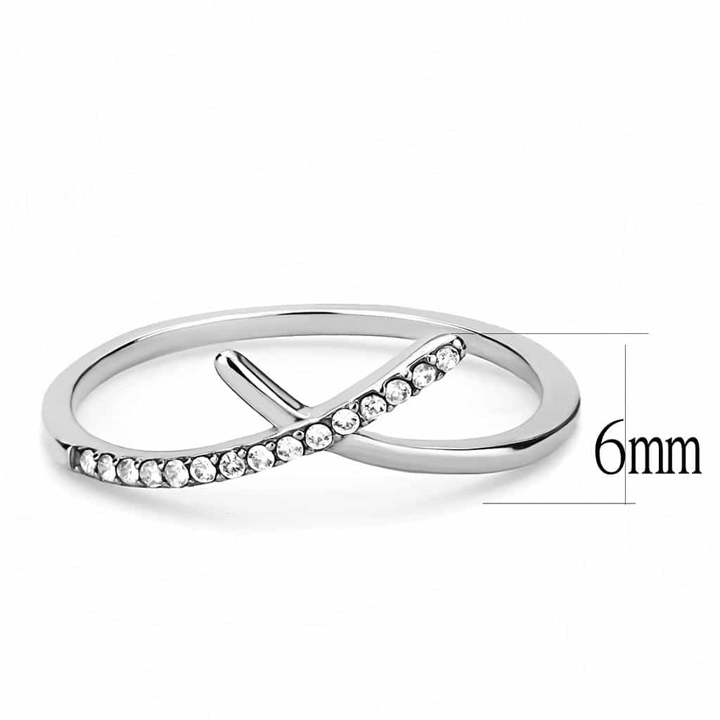 Stainless Steel CZ Pave X Cross Slim Band Ring view 4