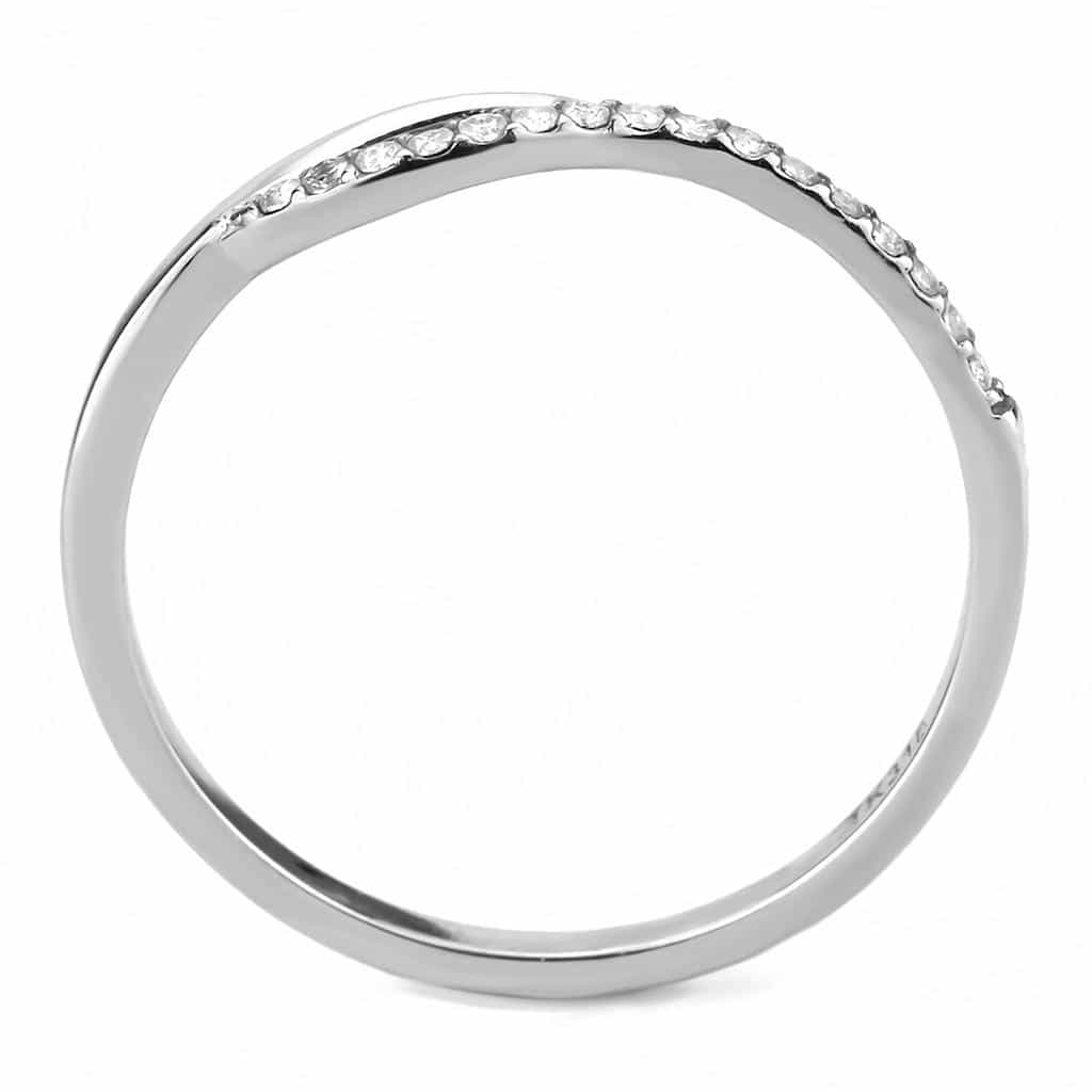 Stainless Steel CZ Pave Curved Slim Eternity Ring view 6