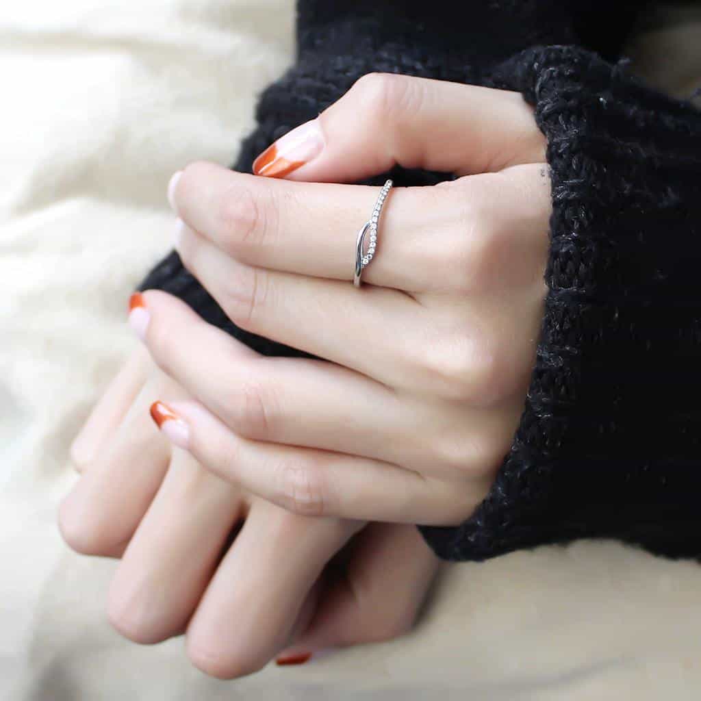 Stainless Steel CZ Pave Curved Slim Eternity Ring view 10