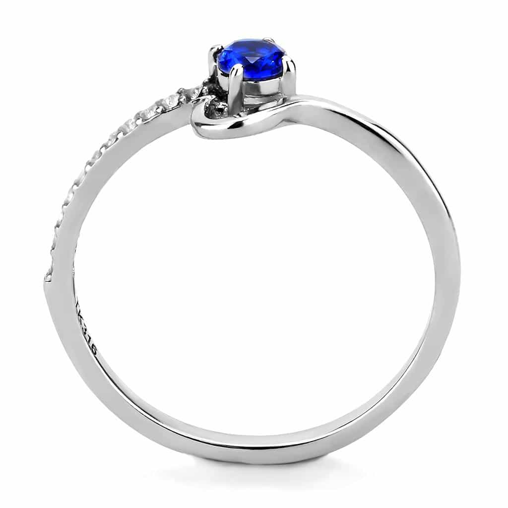 Stainless Steel Blue CZ Round Pave Bypass Slim Ring view 6