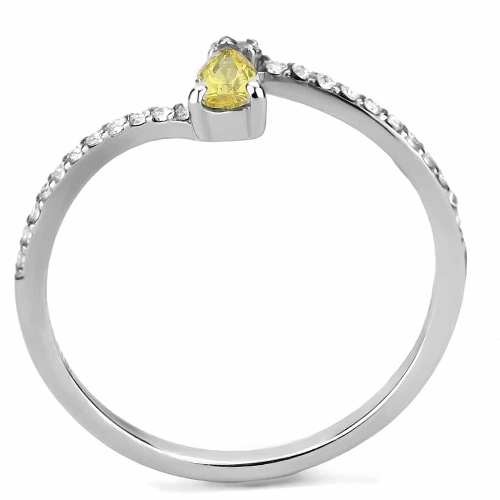 Stainless Steel Yellow CZ Pear Pave Bypass Slim Ring view 6