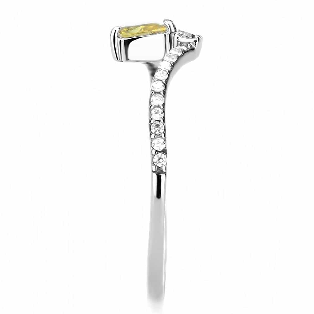 Stainless Steel Yellow CZ Pear Pave Bypass Slim Ring view 8
