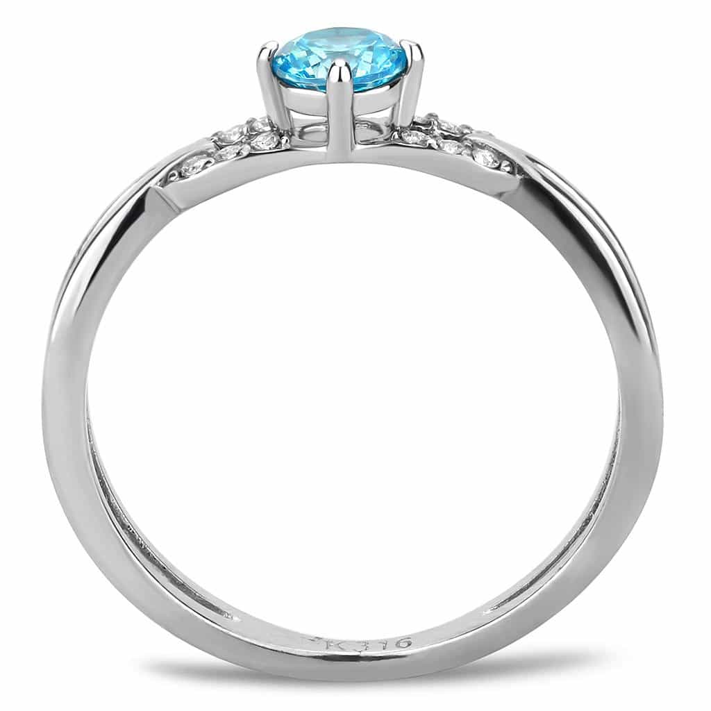 Stainless Steel Aqua CZ Round Knot Twist Solitaire Ring view 6