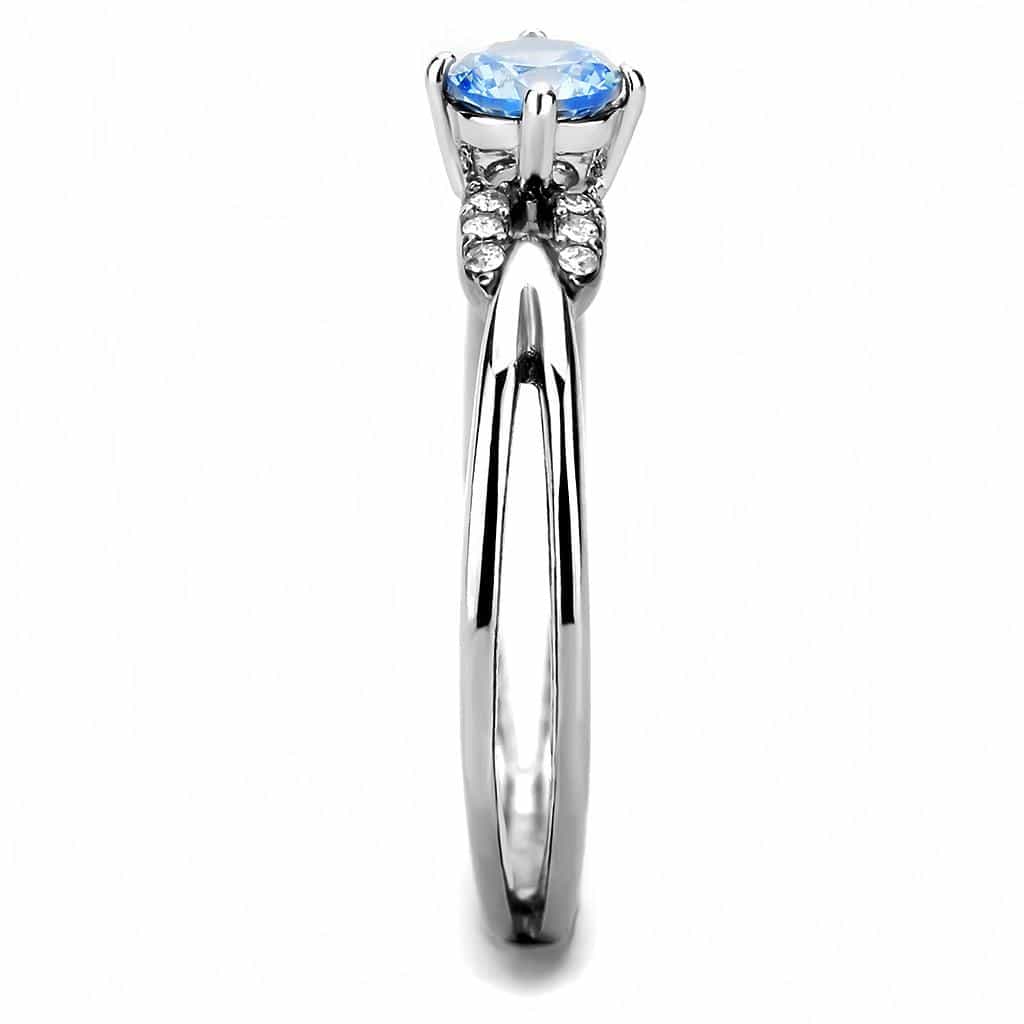 Stainless Steel Aqua CZ Round Knot Twist Solitaire Ring view 8