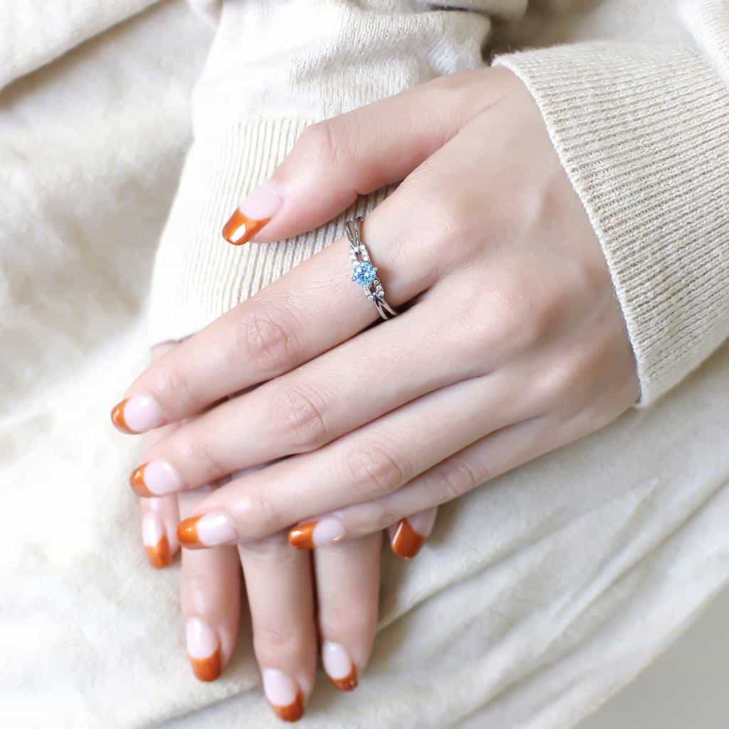 Stainless Steel Aqua CZ Round Knot Twist Solitaire Ring view 10