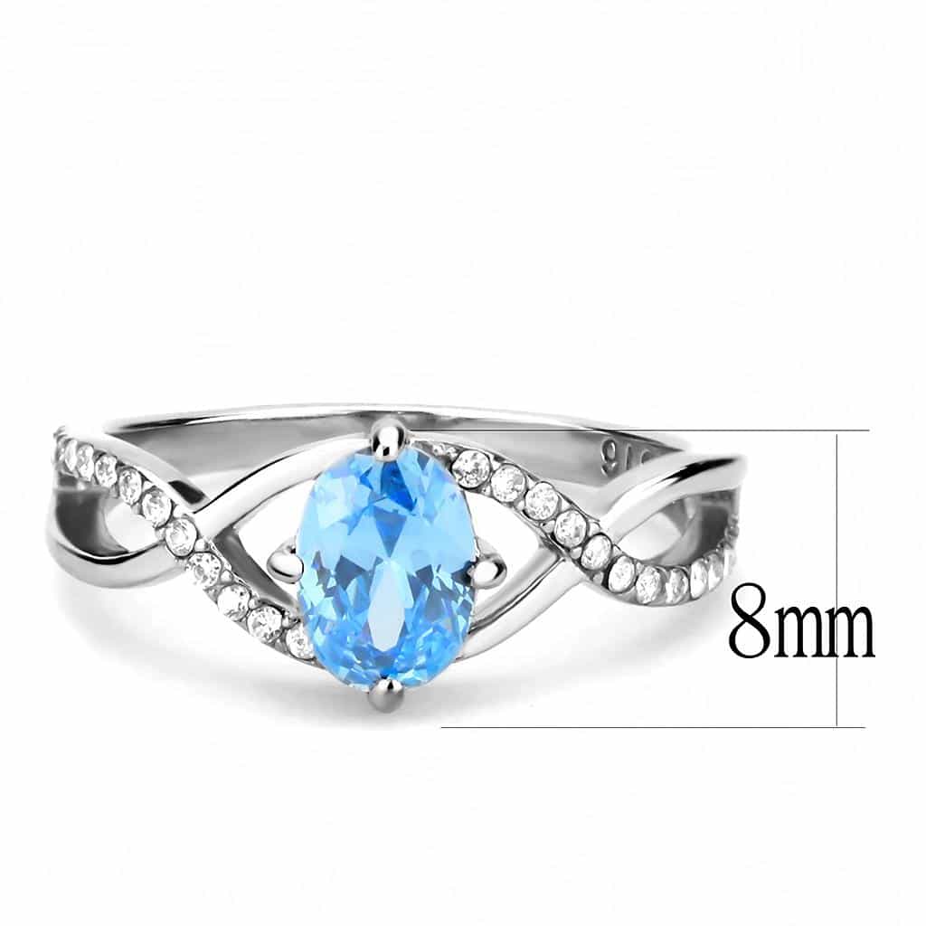 Stainless Steel Aqua CZ Oval Split Shank Pave Ring view 4