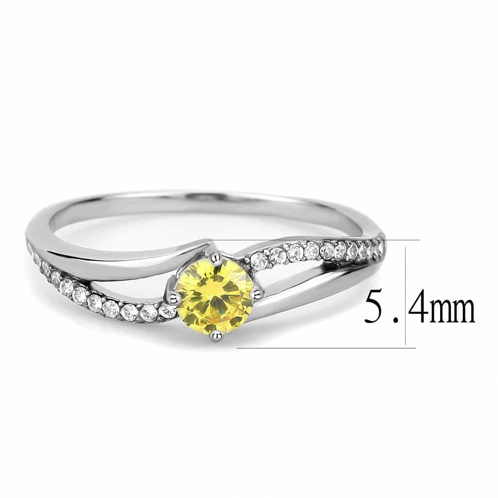 Stainless Steel Yellow CZ Round Pave Bypass Ring view 4