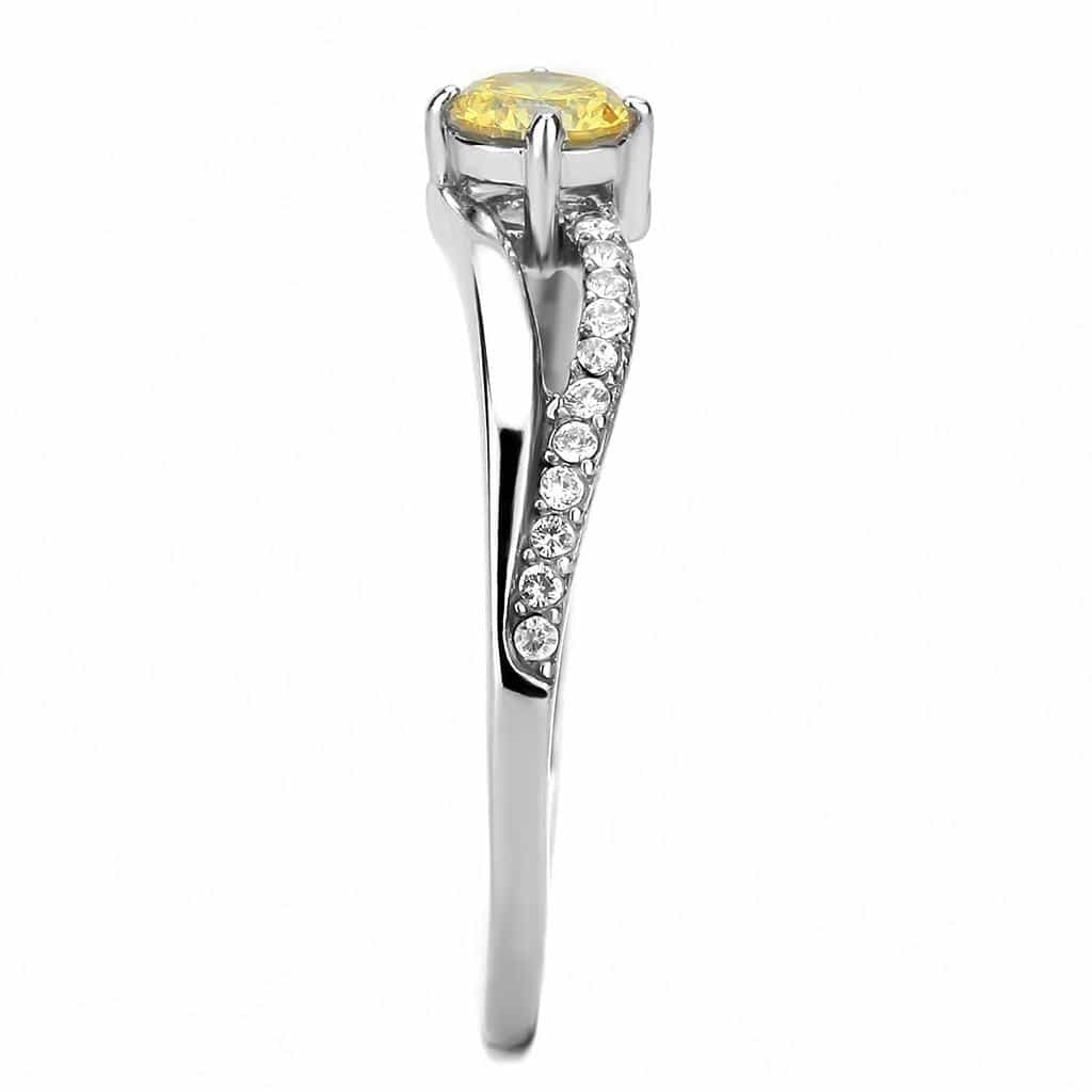 Stainless Steel Yellow CZ Round Pave Bypass Ring view 8