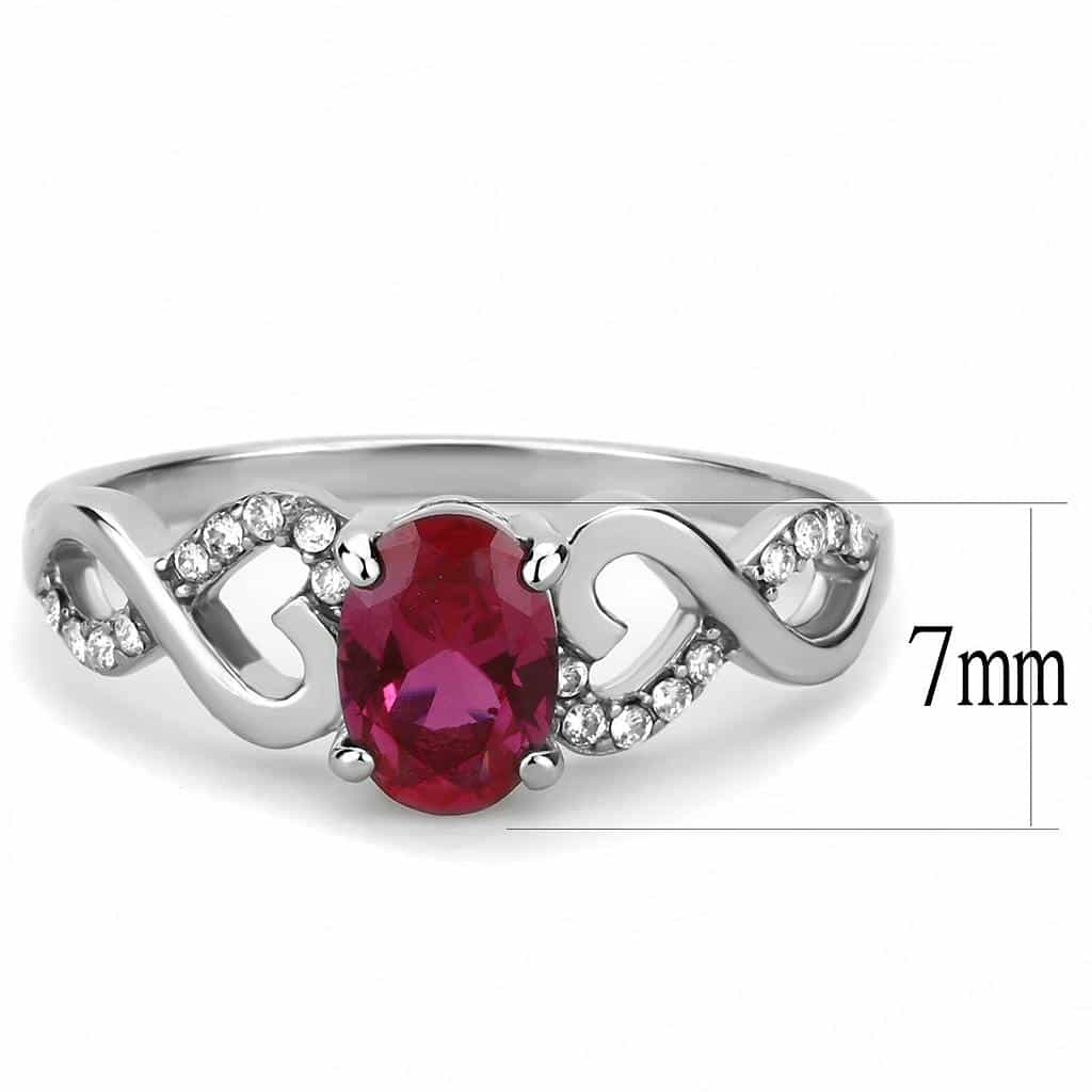 Stainless Steel Pink CZ Oval Heart Scroll Solitaire Ring view 4