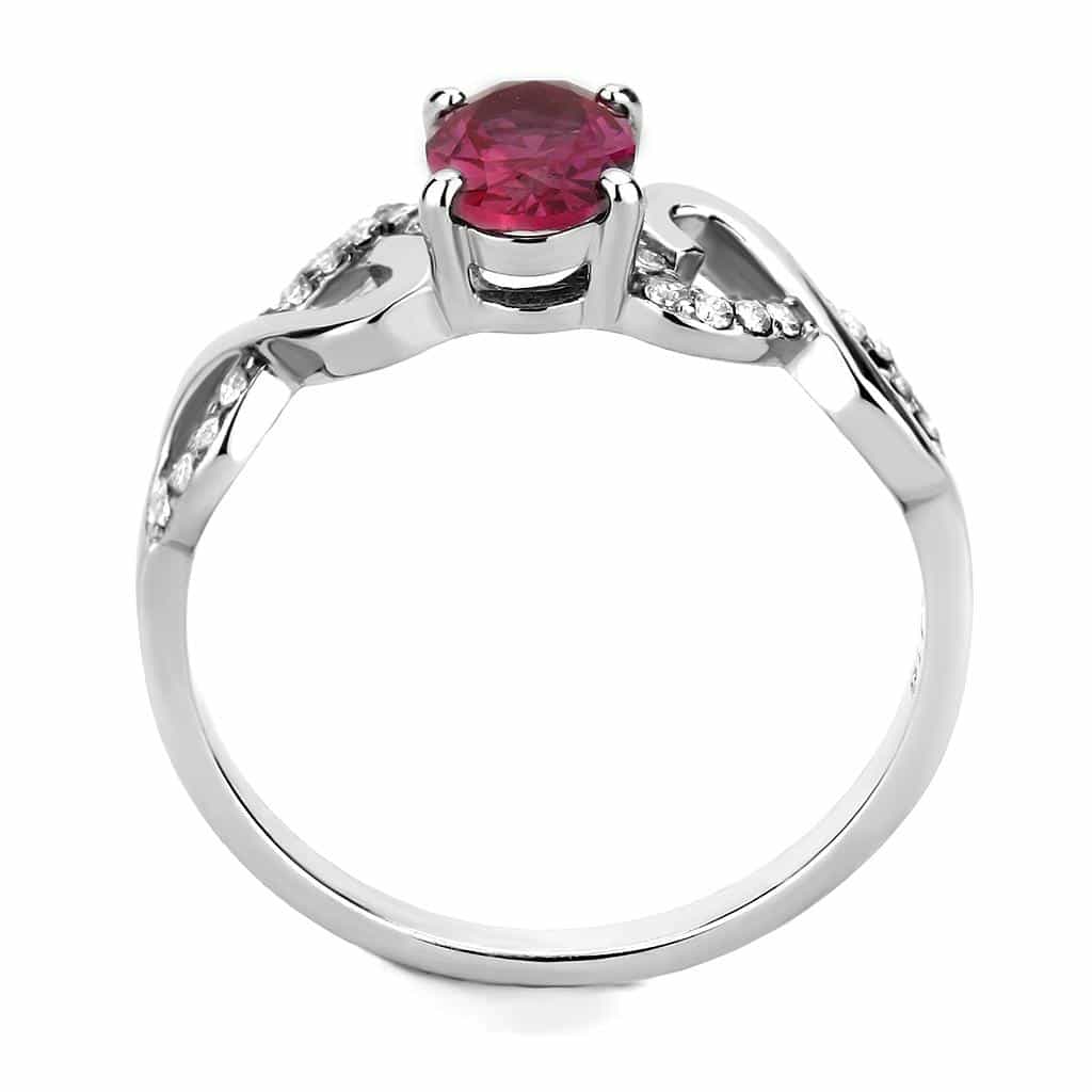 Stainless Steel Pink CZ Oval Heart Scroll Solitaire Ring view 6