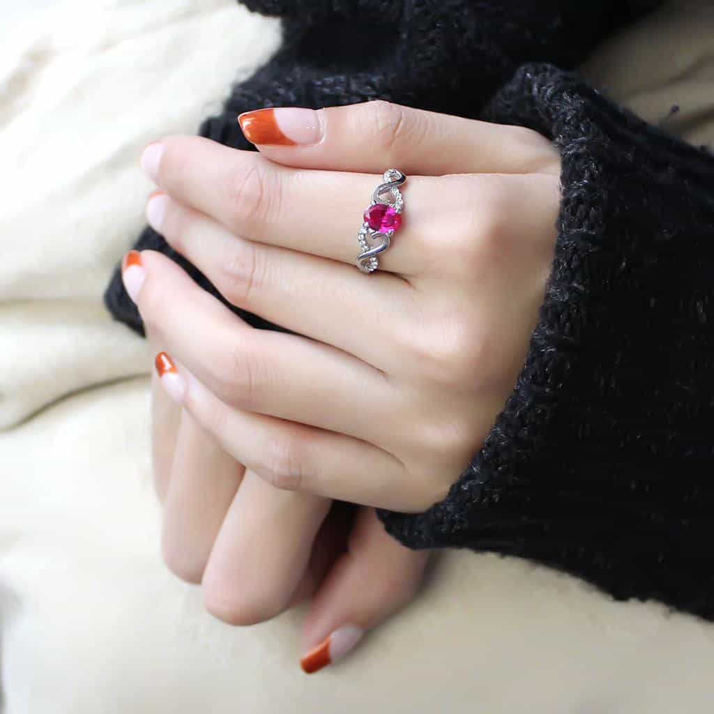 Stainless Steel Pink CZ Oval Heart Scroll Solitaire Ring view 10