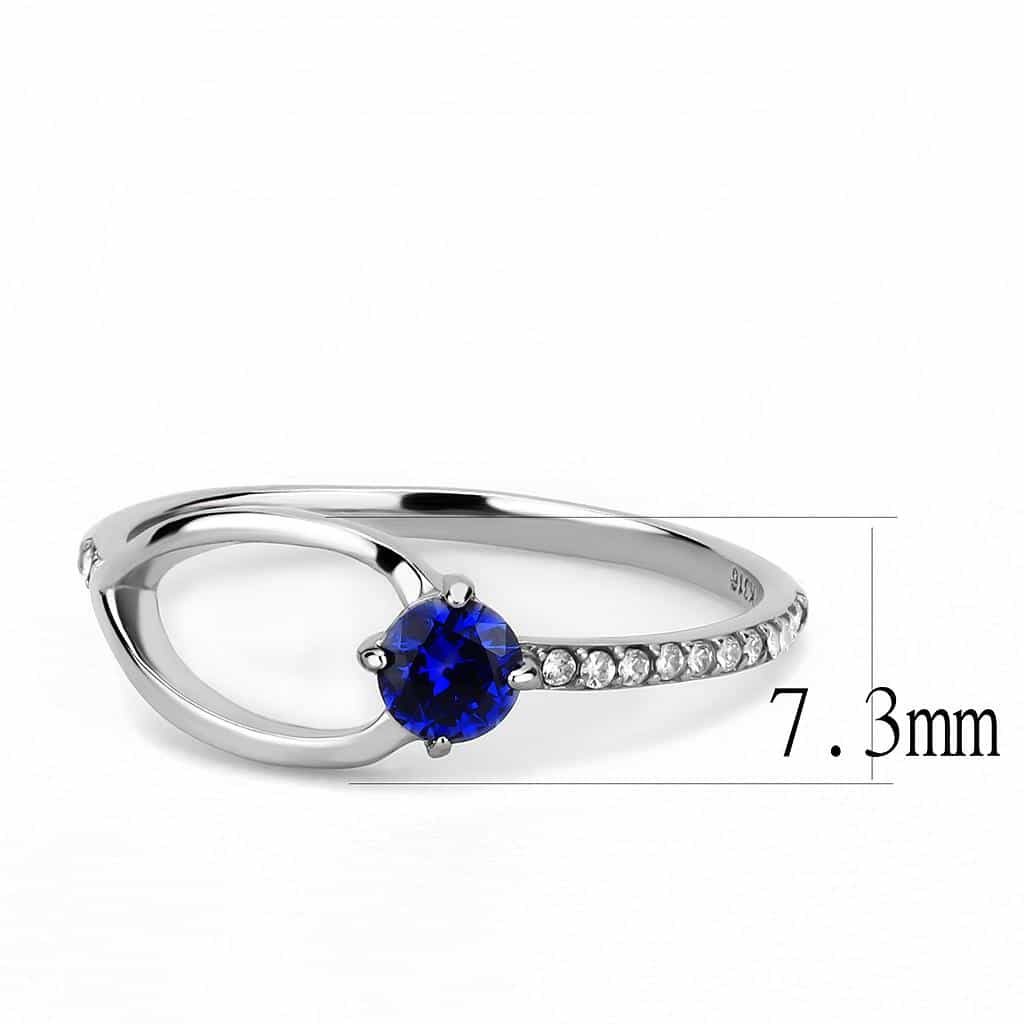 Stainless Steel Blue CZ Round Pave Slim Solitaire Ring view 4