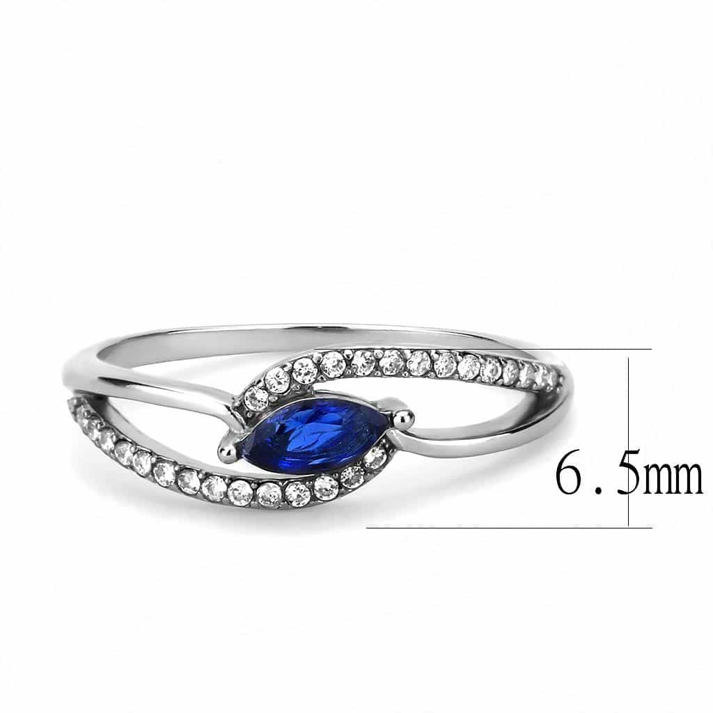Stainless Steel Blue CZ Marquise Pave Split Shank Ring view 4