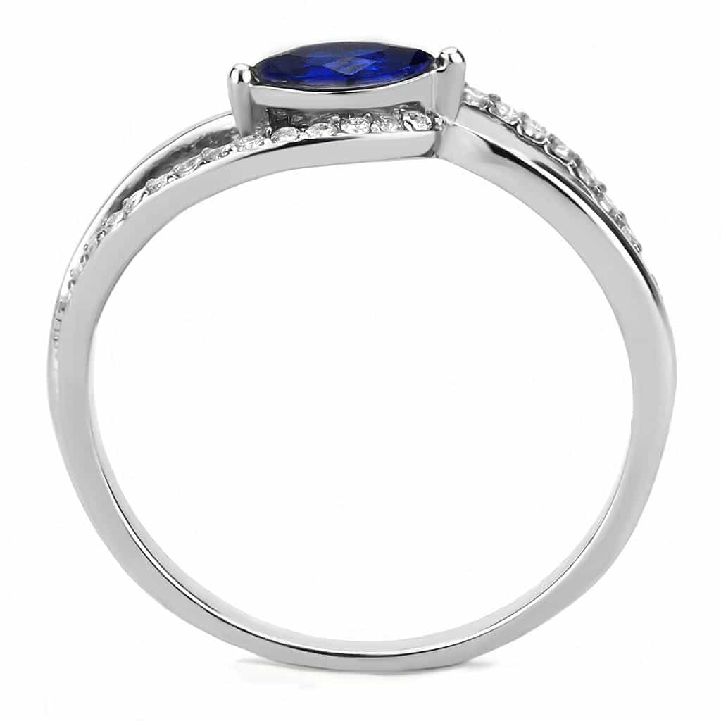 Stainless Steel Blue CZ Marquise Pave Split Shank Ring view 6