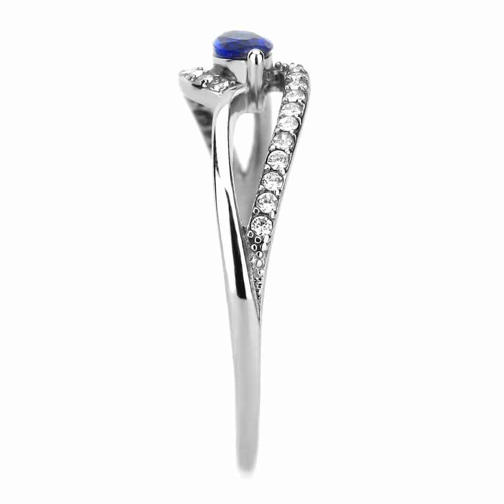 Stainless Steel Blue CZ Marquise Pave Split Shank Ring view 8