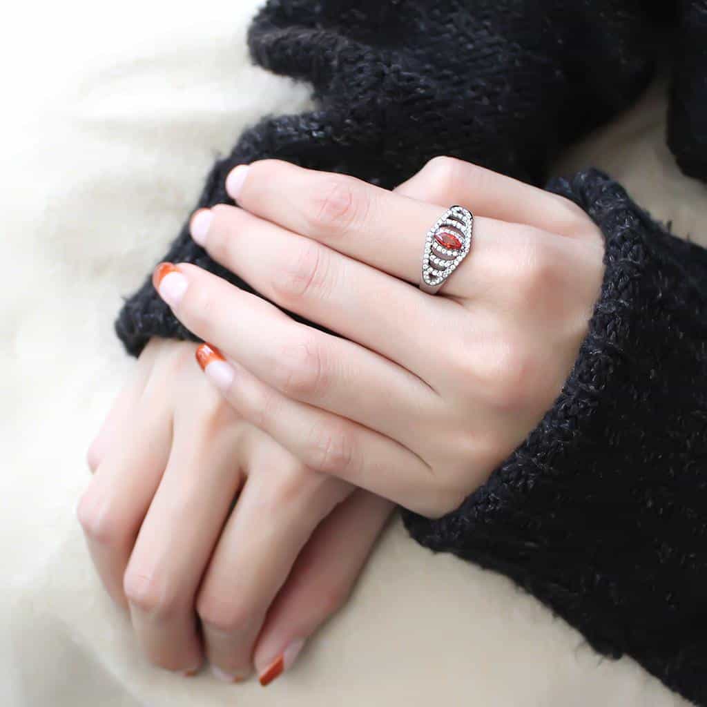 Stainless Steel Red CZ Marquise Pave Evil Eye Ring view 10