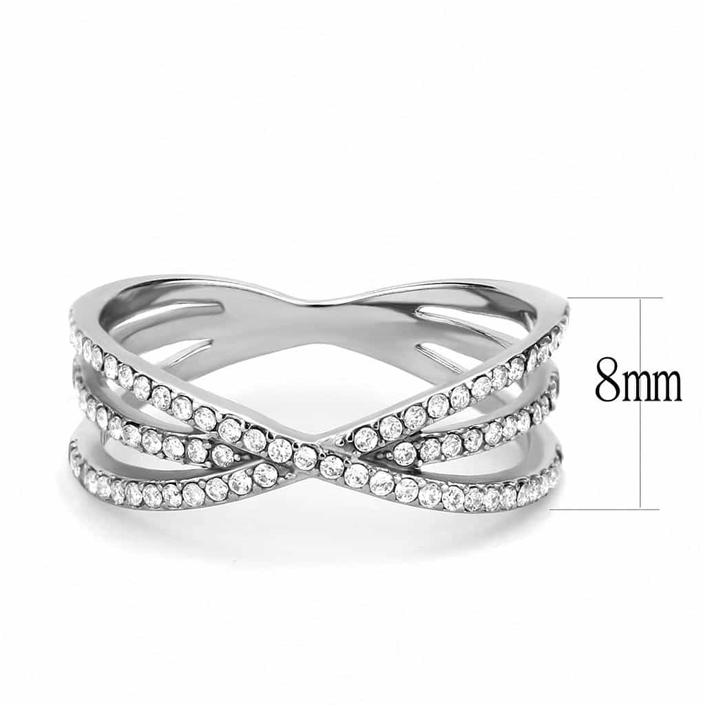 Stainless Steel CZ Pave Triple Crossover Band Ring view 4