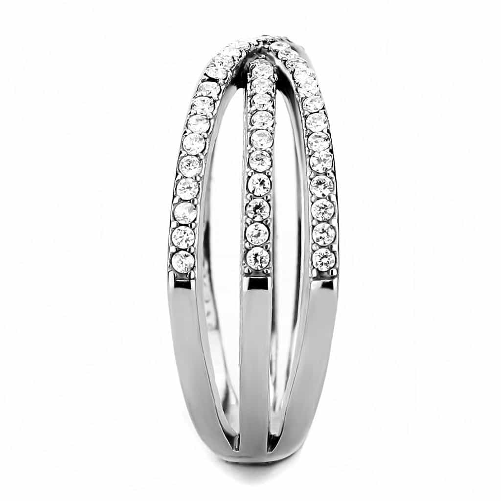 Stainless Steel CZ Pave Triple Crossover Band Ring view 8