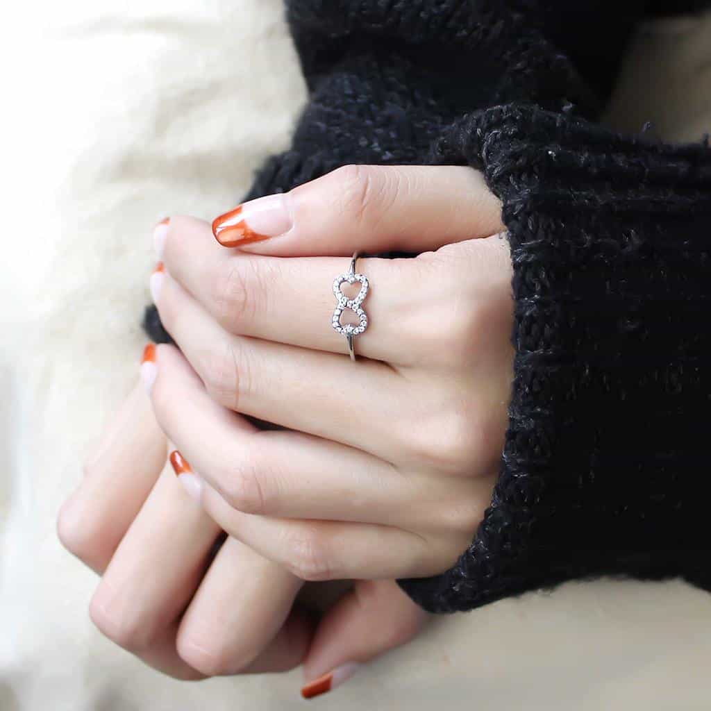 Stainless Steel CZ Pave Infinity Heart Band Ring view 10
