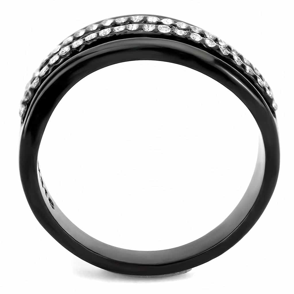 Stainless Steel Black IP CZ Pave Triple Row Band Ring view 6