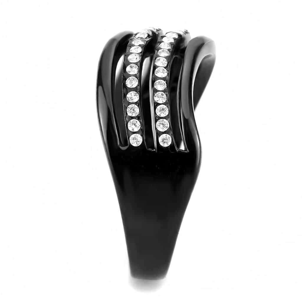 Stainless Steel Black IP CZ Pave Triple Row Band Ring view 8