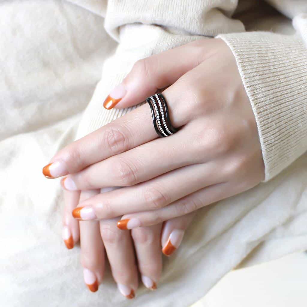 Stainless Steel Black IP CZ Pave Triple Row Band Ring view 10