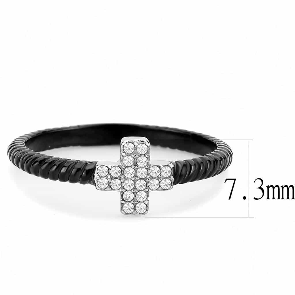 Stainless Steel Black IP CZ Cross Twisted Rope Open Ring view 4