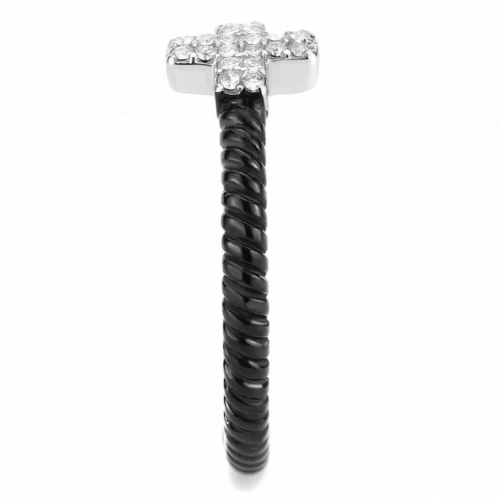 Stainless Steel Black IP CZ Cross Twisted Rope Open Ring view 8