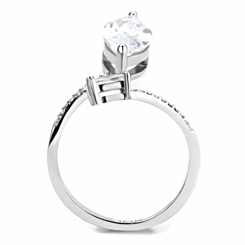 Stainless Steel CZ Marquise Pave Prong Solitaire Ring view 4