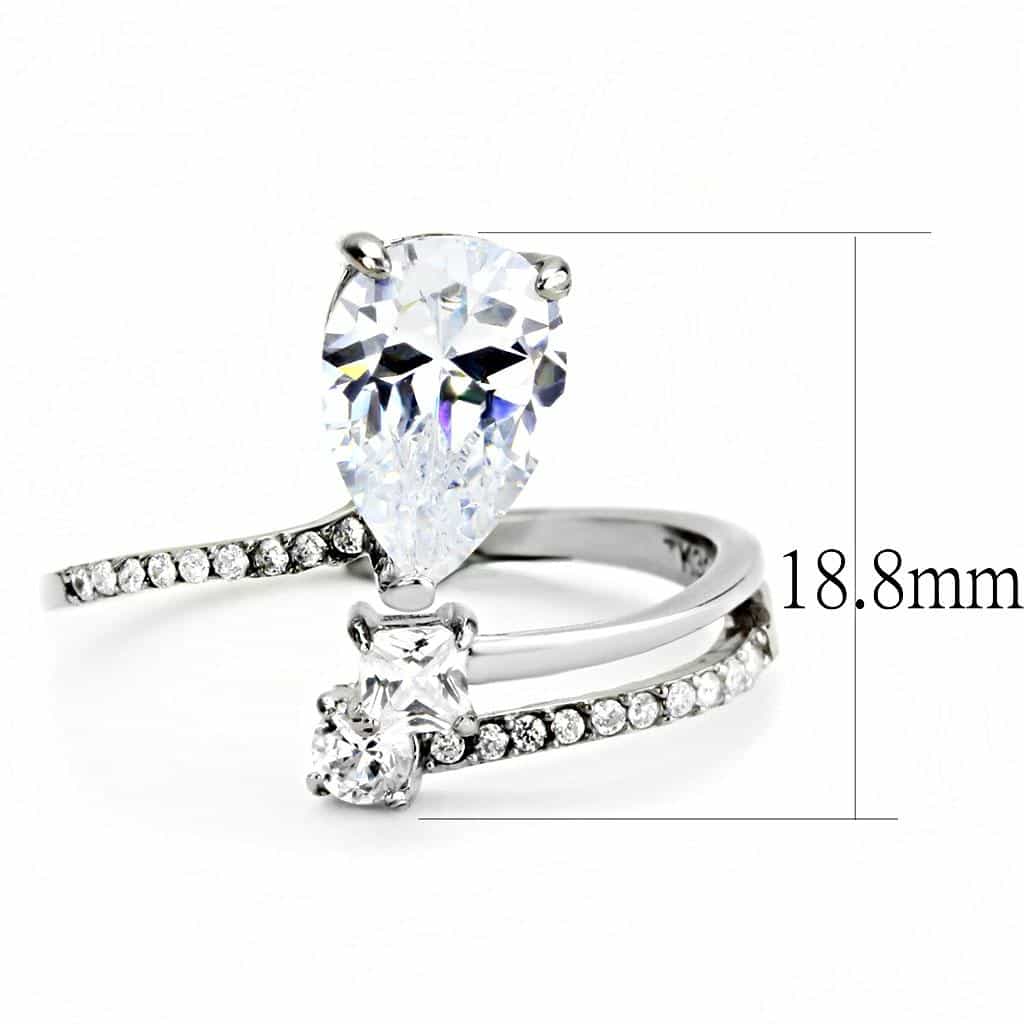 Stainless Steel CZ Pear Pave Prong Drop Solitaire Ring view 4
