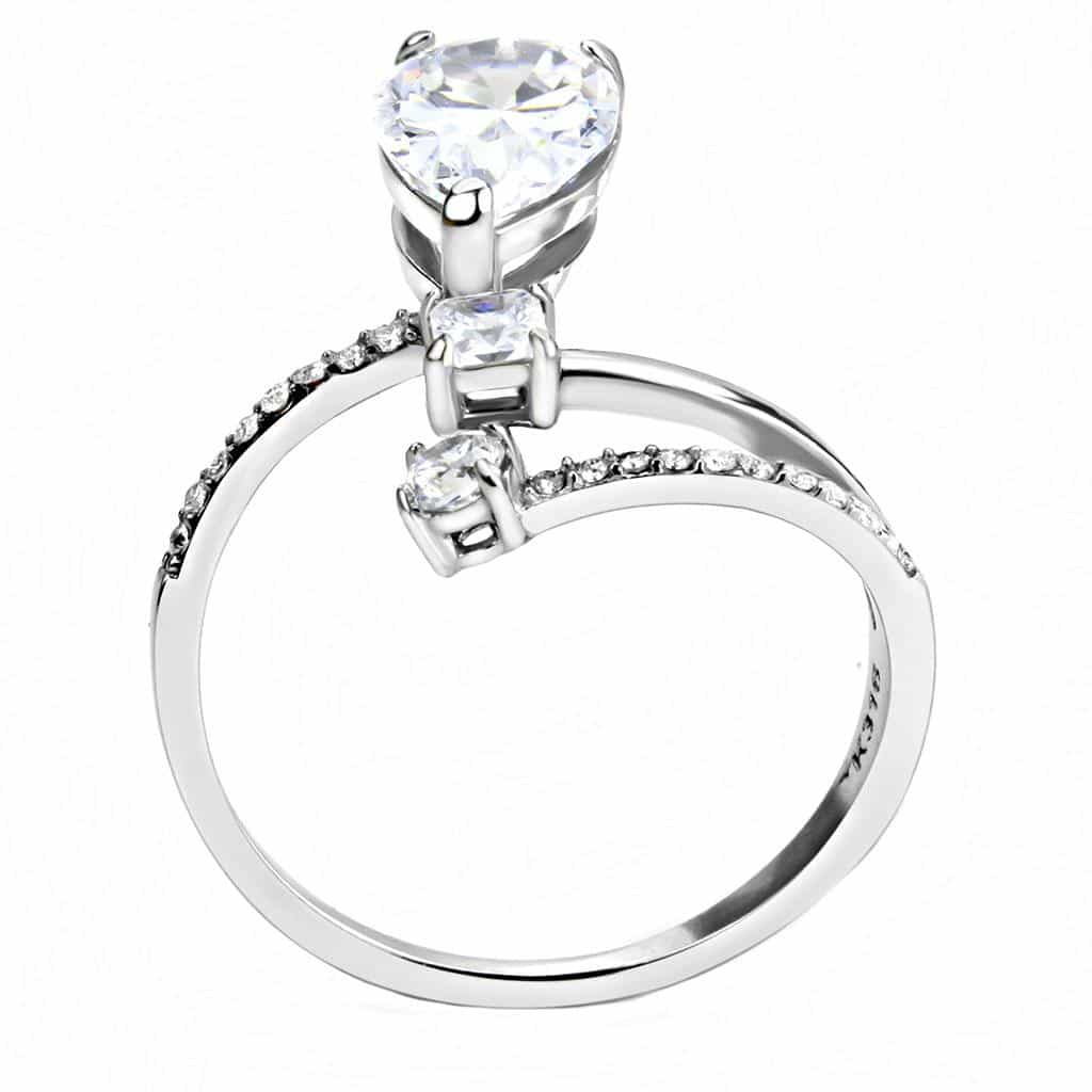 Stainless Steel CZ Pear Pave Prong Drop Solitaire Ring view 6