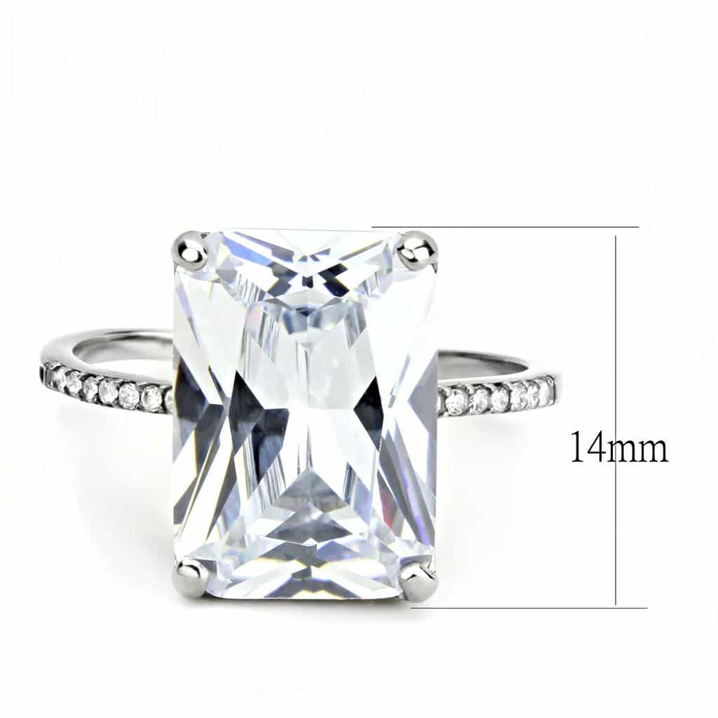 Stainless Steel CZ Emerald Cut Pave Prong Solitaire Ring view 4
