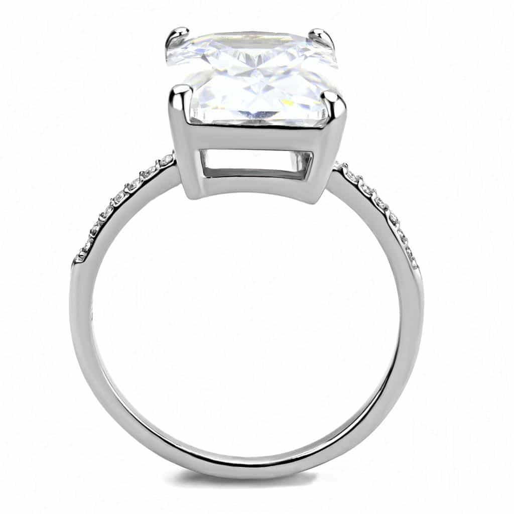 Stainless Steel CZ Emerald Cut Pave Prong Solitaire Ring view 6