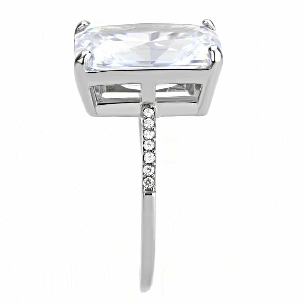 Stainless Steel CZ Emerald Cut Pave Prong Solitaire Ring view 8
