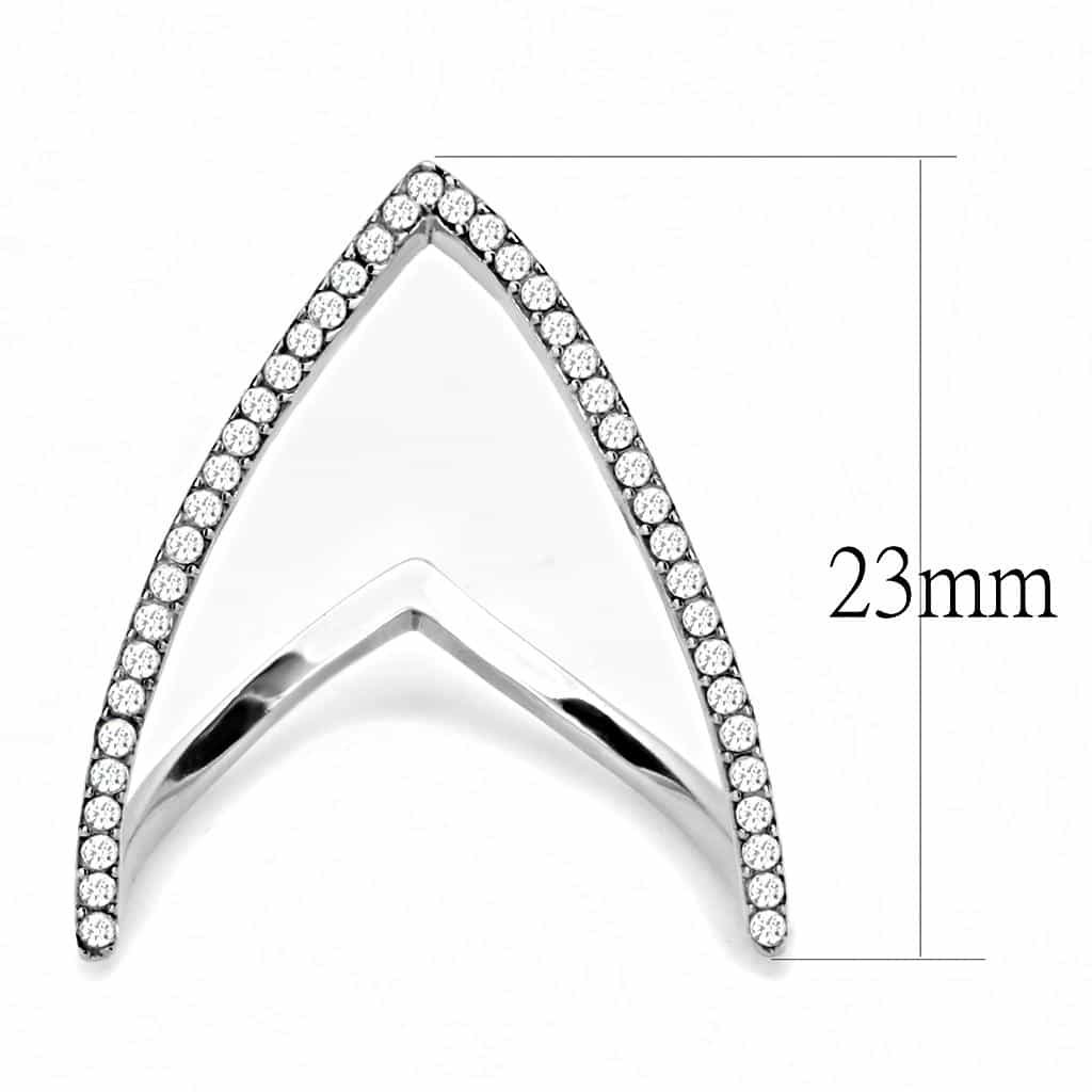 Stainless Steel CZ Pave Double V Chevron Open Ring view 4