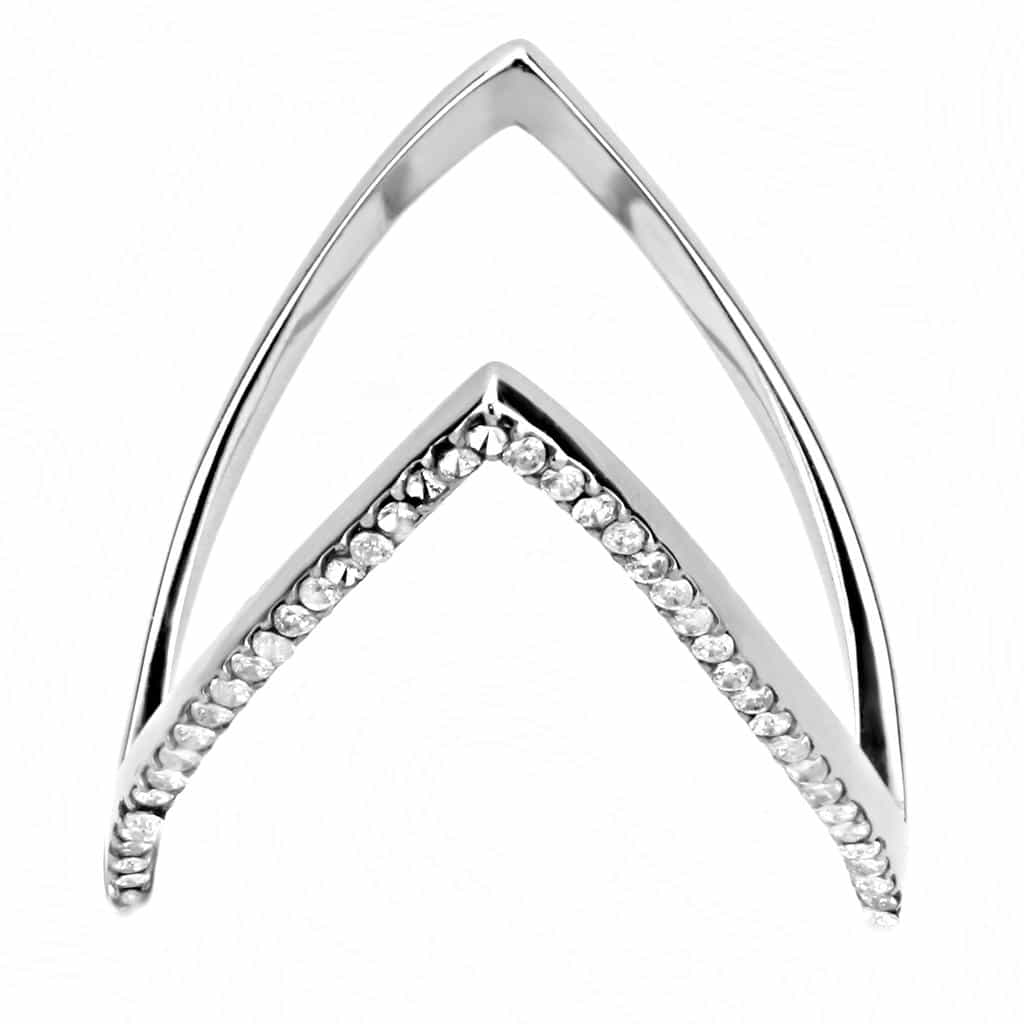 Stainless Steel CZ Pave Double V Chevron Open Ring view 6