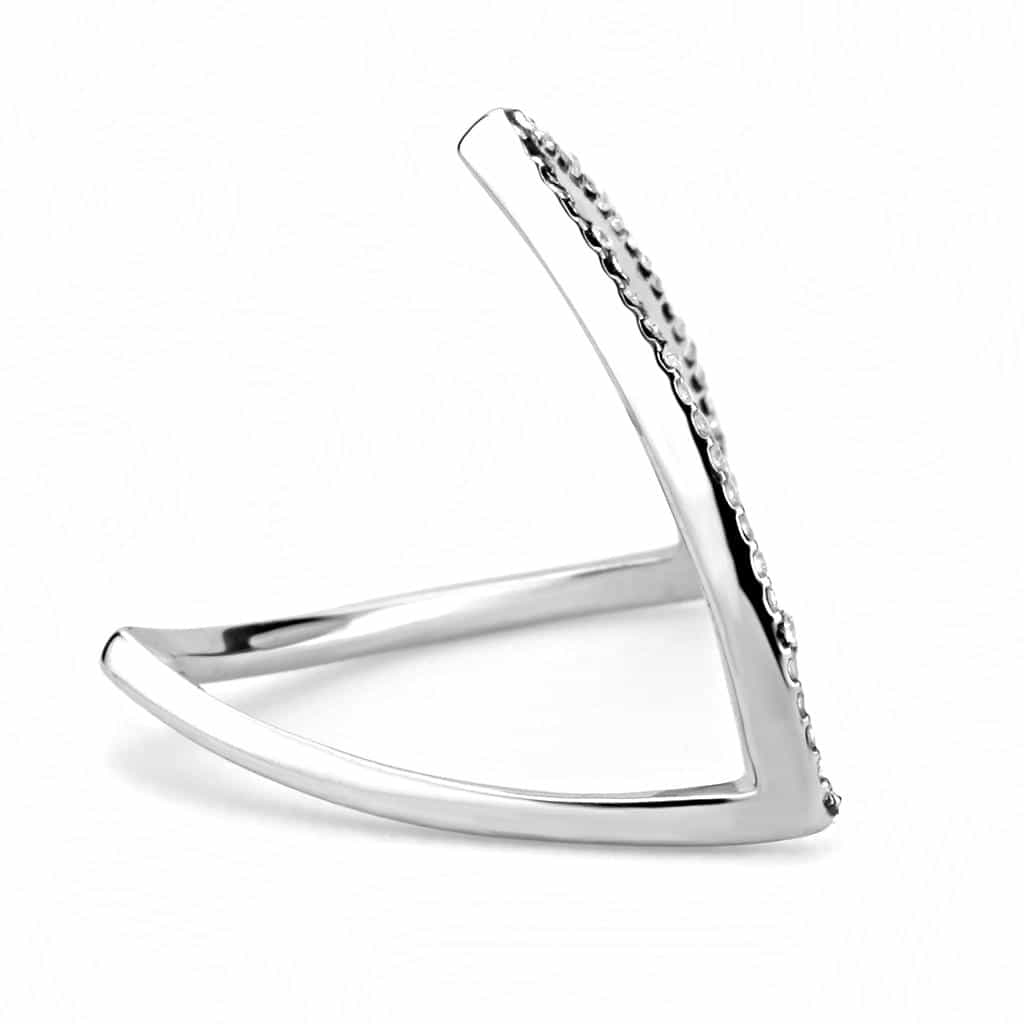 Stainless Steel CZ Pave Double V Chevron Open Ring view 8