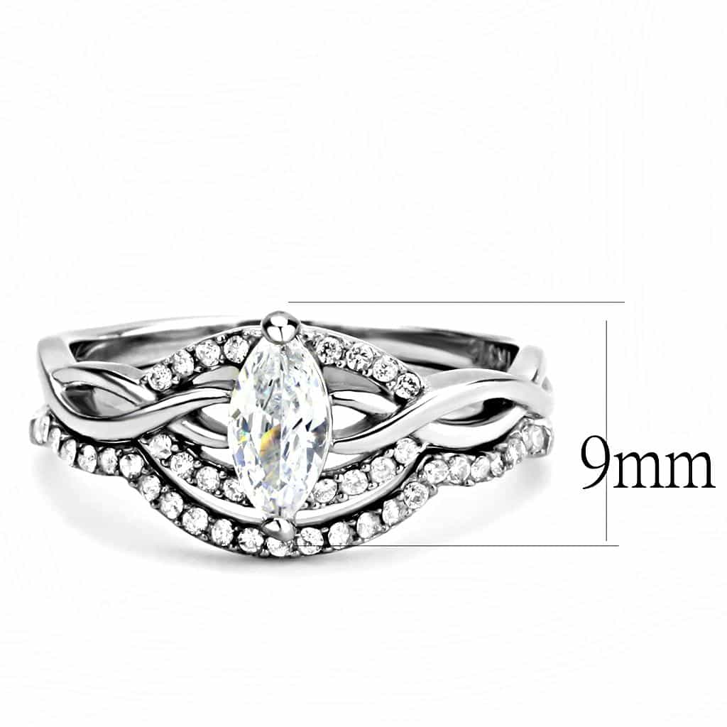 Stainless Steel CZ Marquise Twist Crossover Pave Bridal Ring view 4