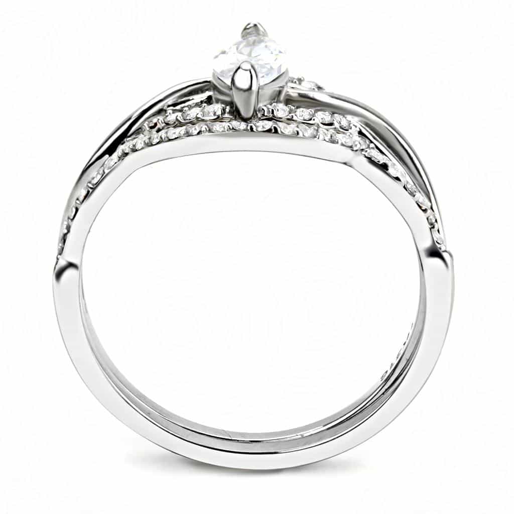Stainless Steel CZ Marquise Twist Crossover Pave Bridal Ring view 6