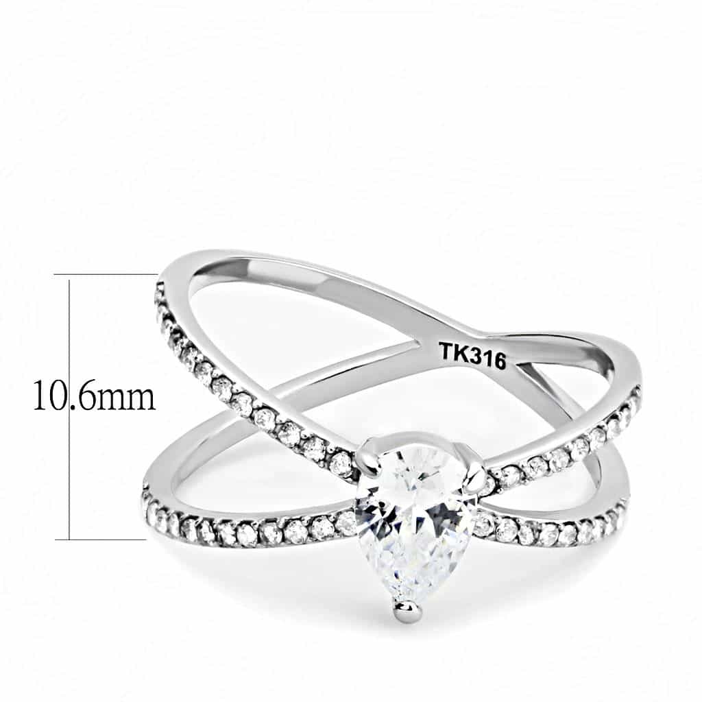 Stainless Steel CZ Pear Pave Split Shank Solitaire Ring view 4