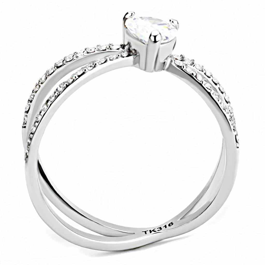 Stainless Steel CZ Pear Pave Split Shank Solitaire Ring view 6