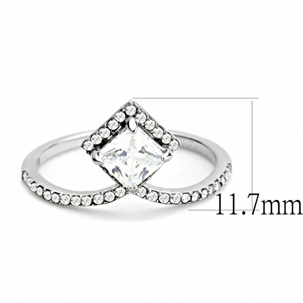 Stainless Steel CZ Princess Cut Pave Halo Split Ring view 4