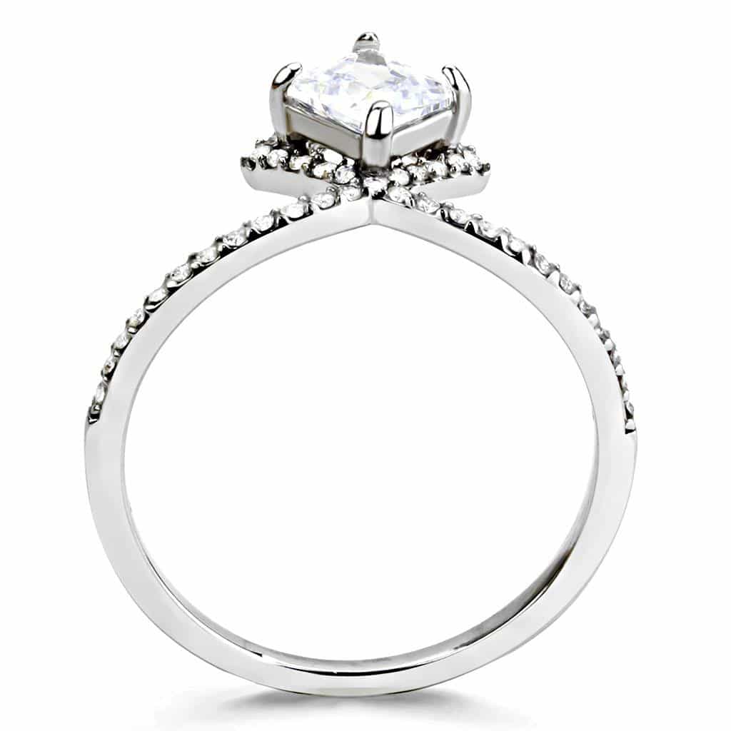 Stainless Steel CZ Princess Cut Pave Halo Split Ring view 6