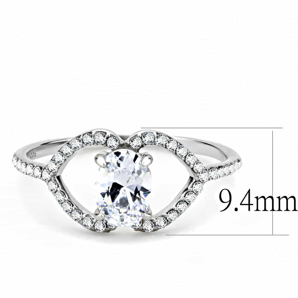 Stainless Steel CZ Oval Pave Circle Halo Open Ring view 4