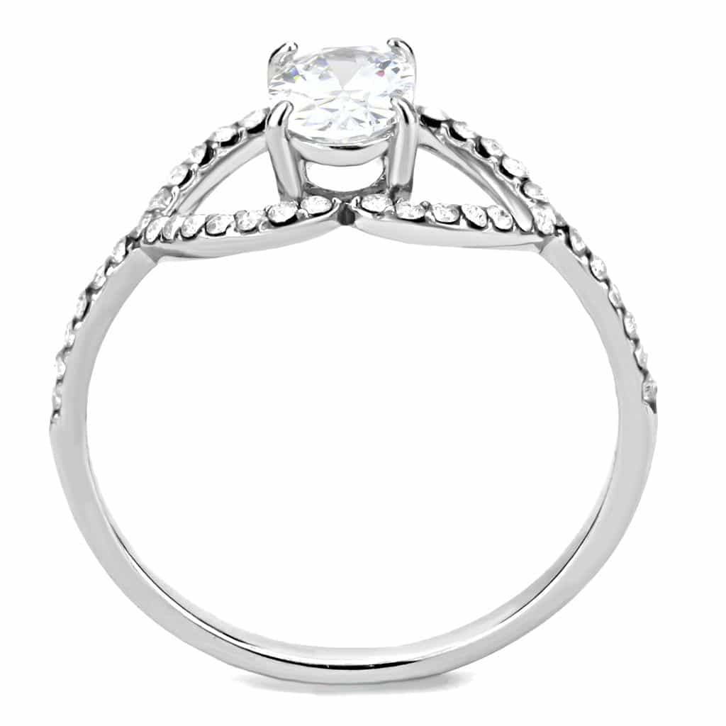 Stainless Steel CZ Oval Pave Circle Halo Open Ring view 6