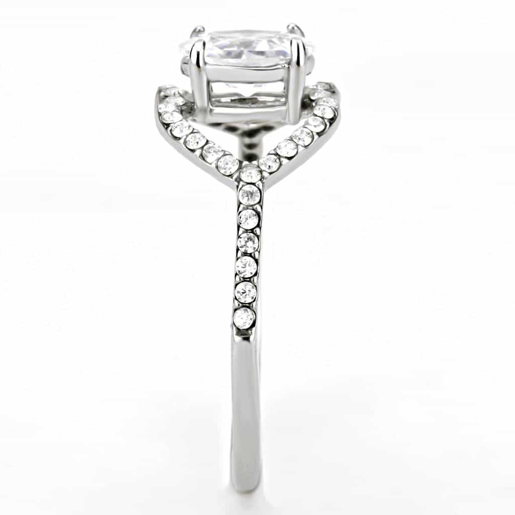 Stainless Steel CZ Oval Pave Circle Halo Open Ring view 8