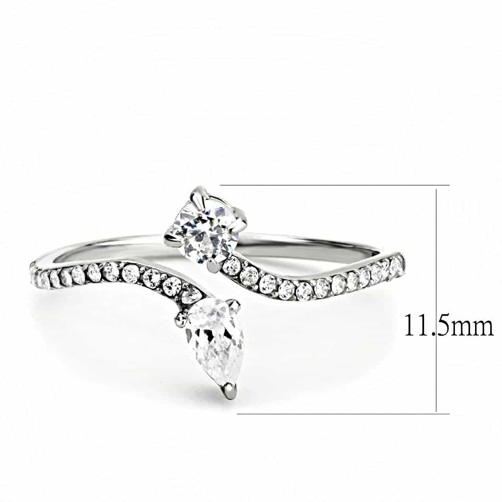 Stainless Steel CZ Pear Double Pave Split Shank Ring view 4