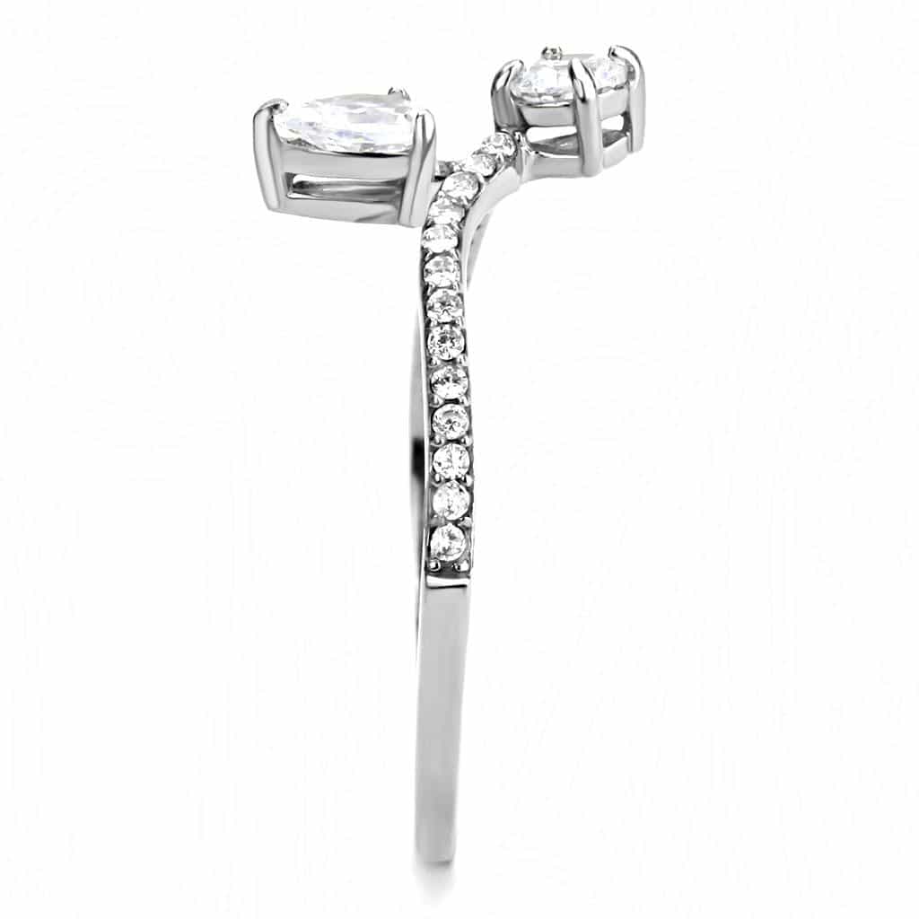 Stainless Steel CZ Pear Double Pave Split Shank Ring view 8